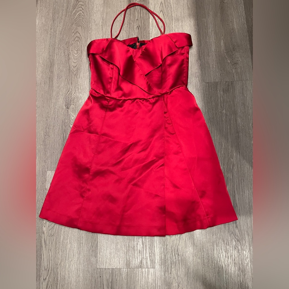 Zara basics red satin a-line mini dress
